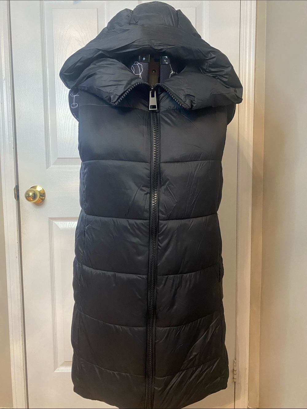 Zara Black Quilted Long Hooded Puffer Vest #12